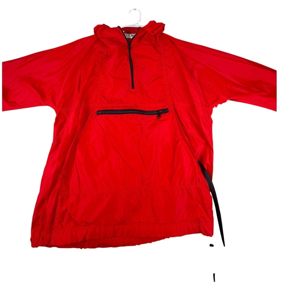 LL Bean Anorak Windbreaker Jacket Red Half Zip Hooded Mens Large Vintage